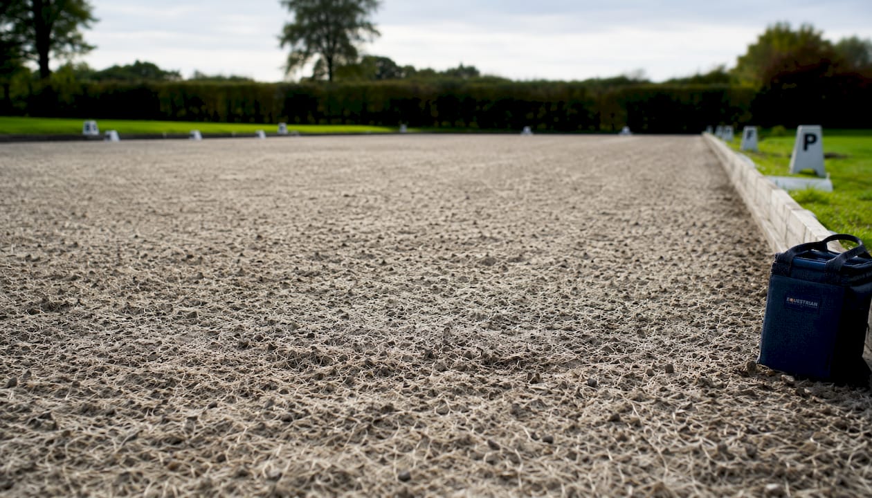 Wide view of fiber-blended arena surface texture