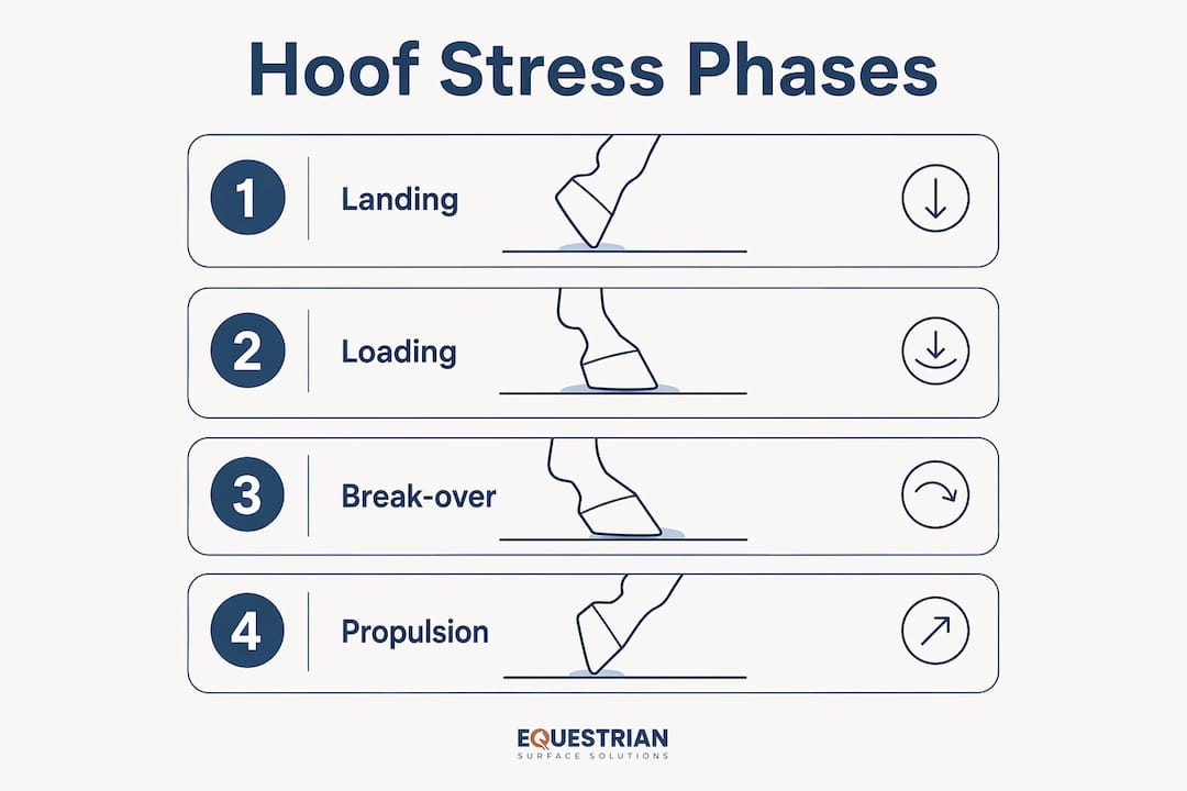 Infographic showing horse hoof biomechanical stress phases