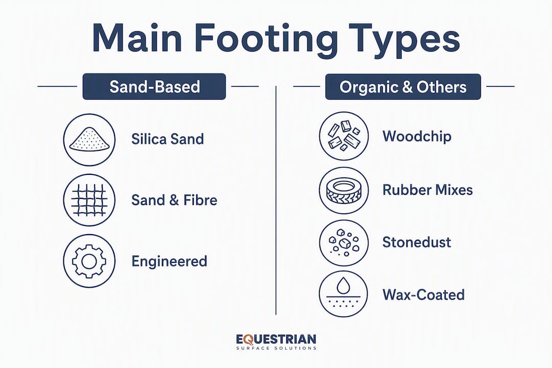 Infographic comparing main horse arena footing types