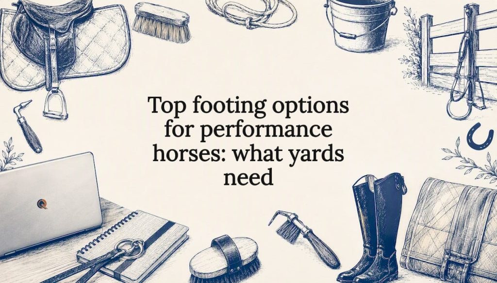Decorative title card illustration with equestrian tools