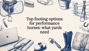 Decorative title card illustration with equestrian tools