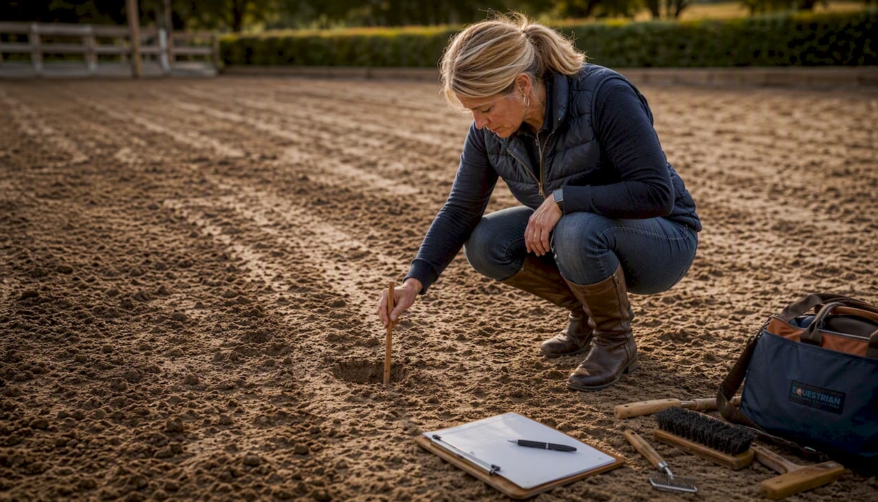 Manager measuring wear on arena surface
